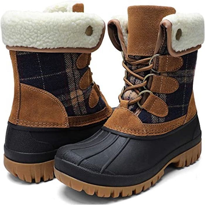 Highland Plaid Trim Winter Boots